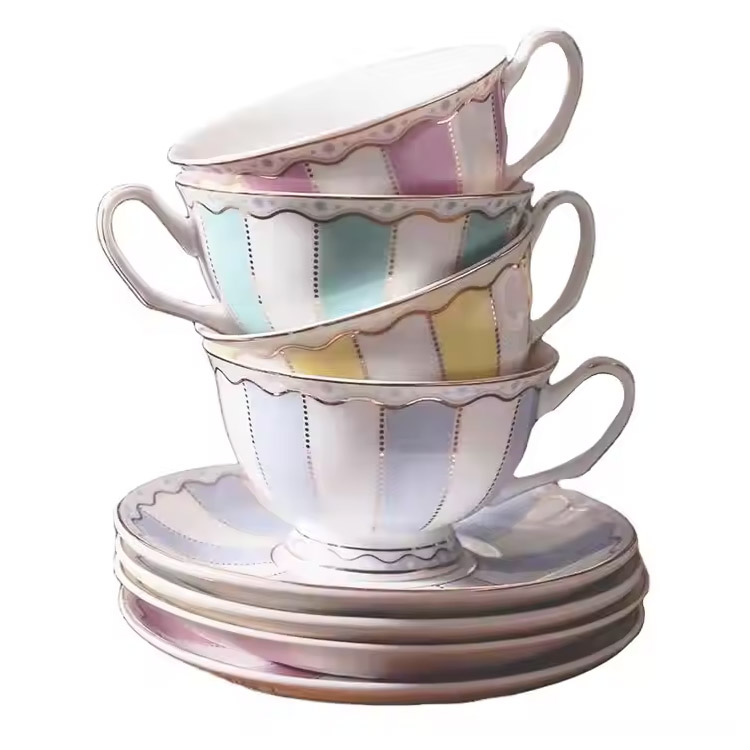 コーヒーと紅茶のためのミルクストライプセラミック磁器カップセット